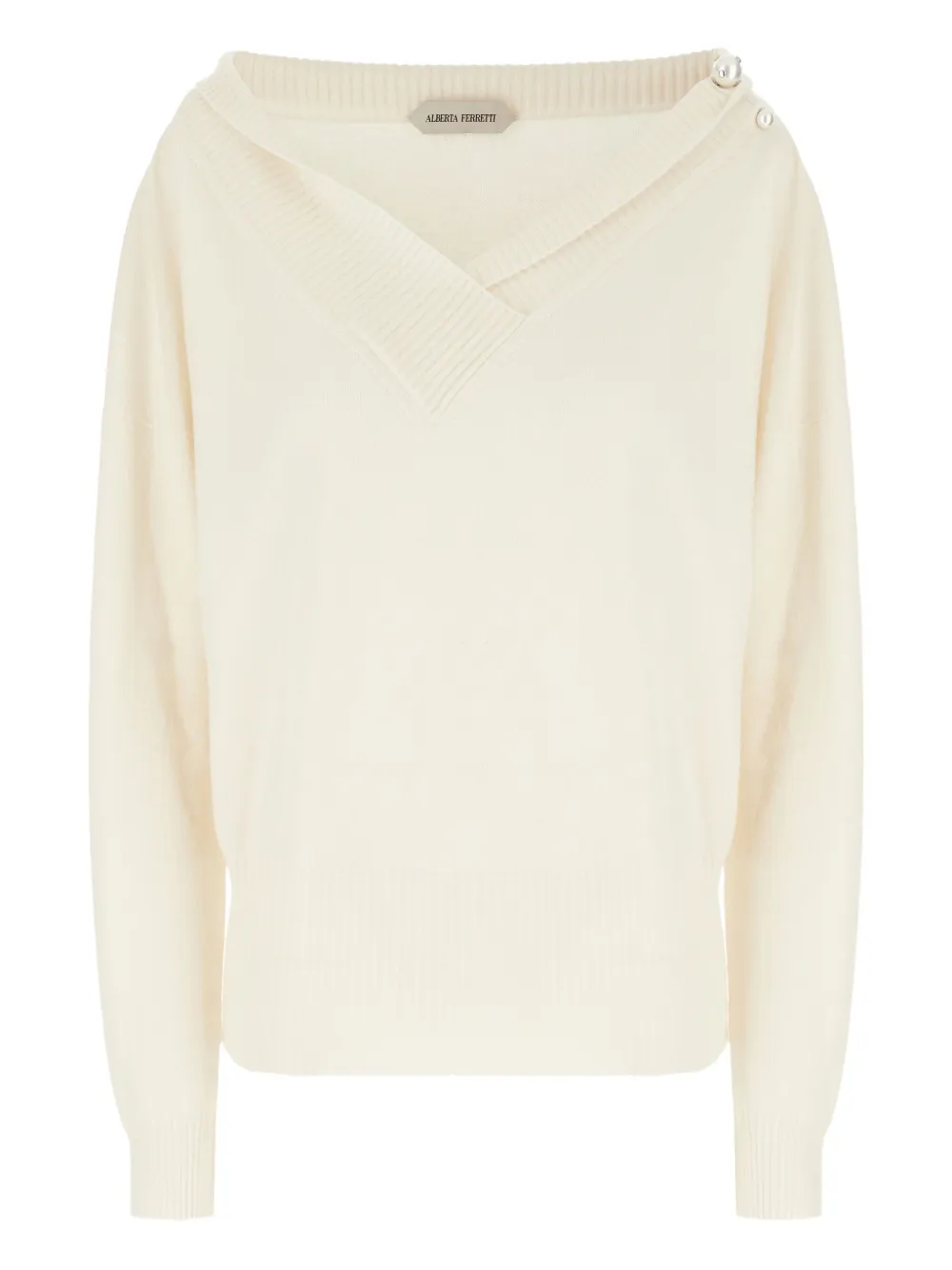 Alberta Ferretti faux pearl-embellished V-neck sweater - ニュートラル Alberta Ferretti faux pearl-embellished V-neck sweater - ニュートラル