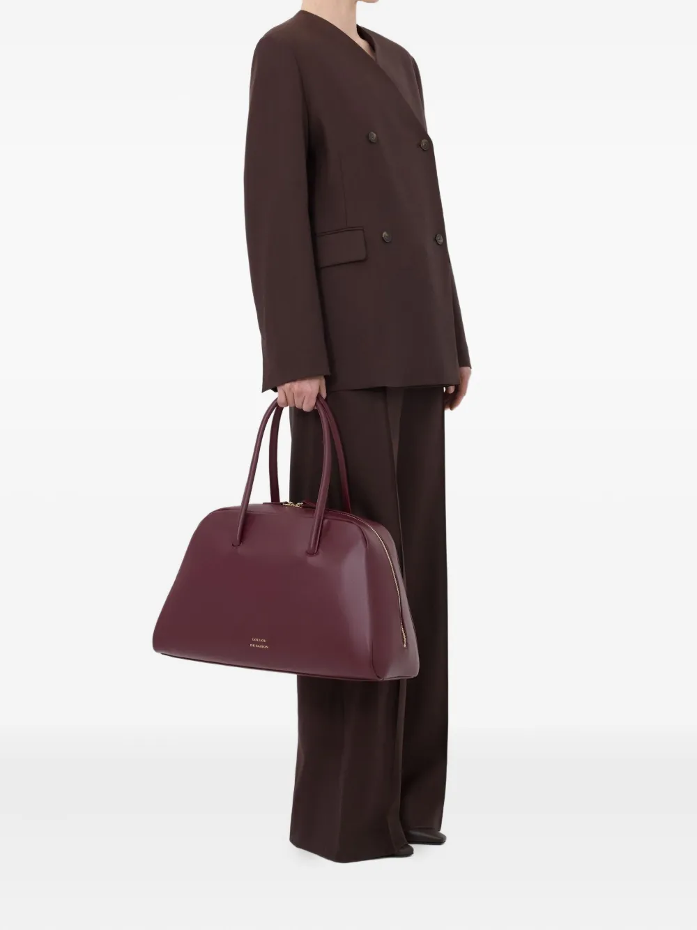 Loulou De Saison Double-breasted V-neck Blazer In Brown