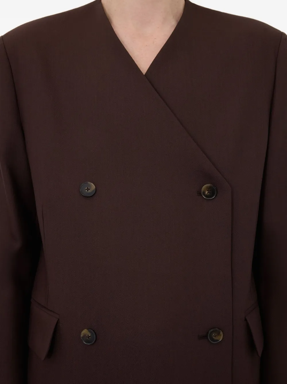 Loulou De Saison Double-breasted V-neck Blazer In Brown