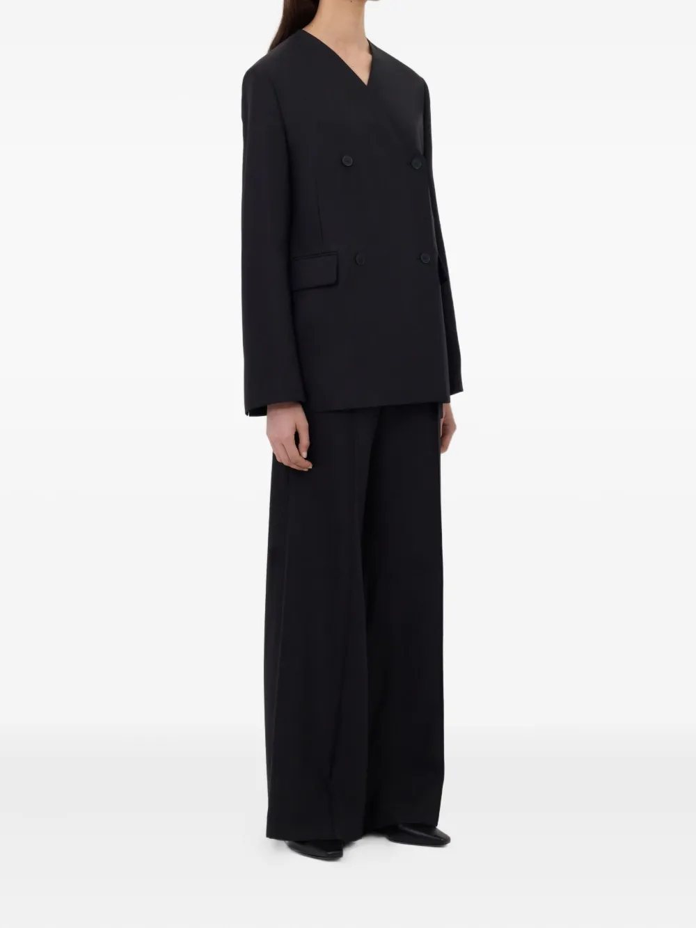 LouLou de Saison Munro jack met dubbele rij knopen en V-hals Zwart