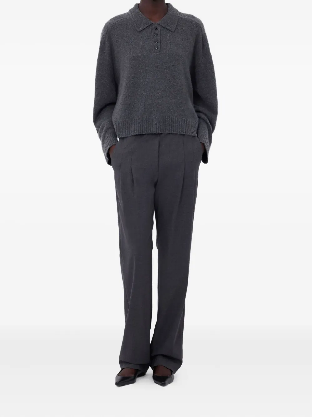 Loulou De Saison Homere Lds Polo-neck Ribbed Sweater In Gray