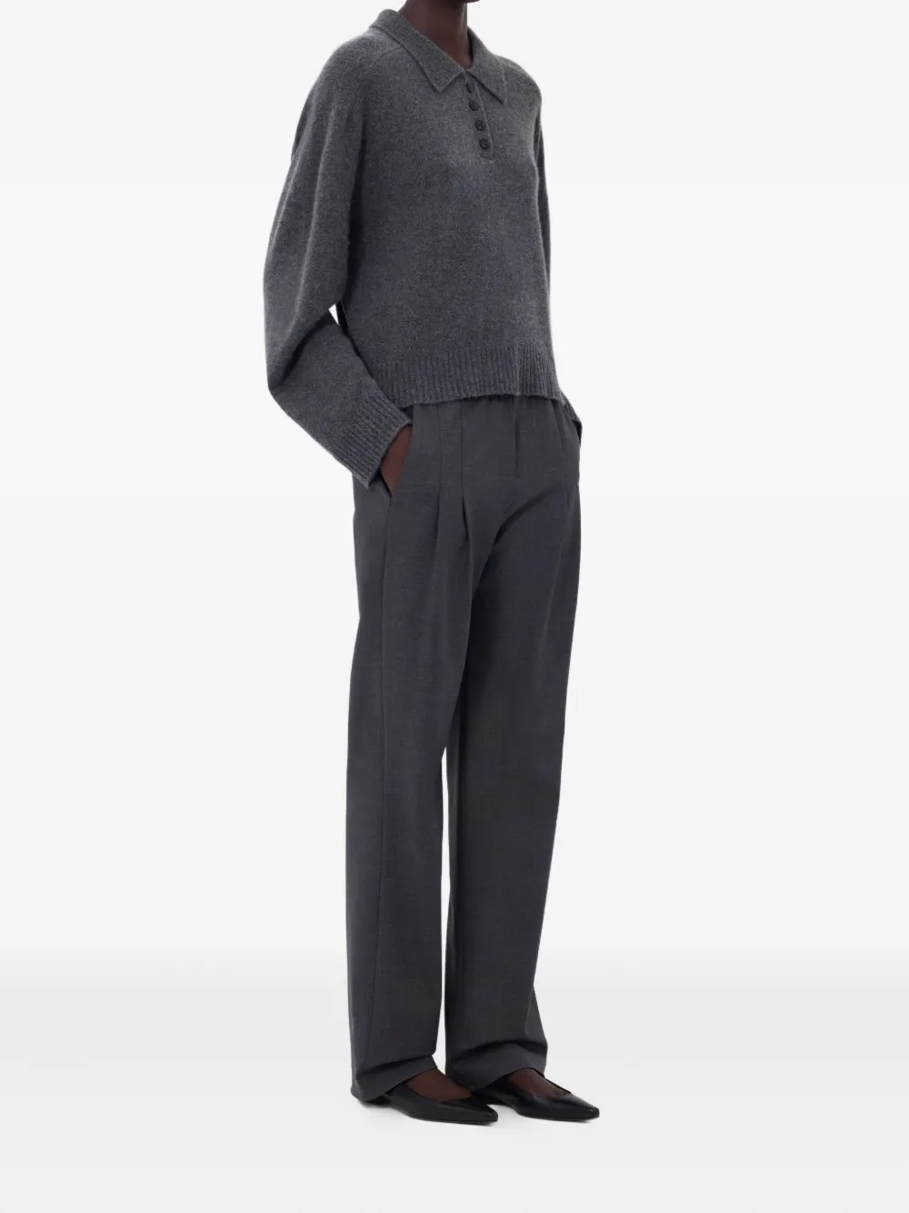 Loulou De Saison Homere Lds Polo-neck Ribbed Sweater In Gray