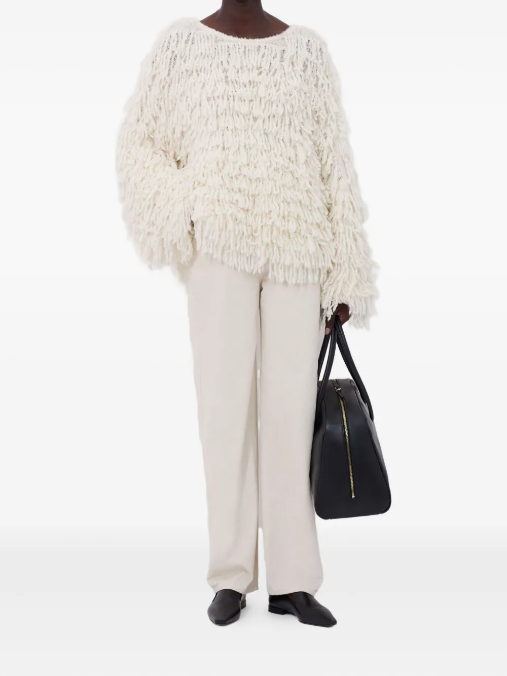 Loulou De Saison Fringe Wool Sweater In White