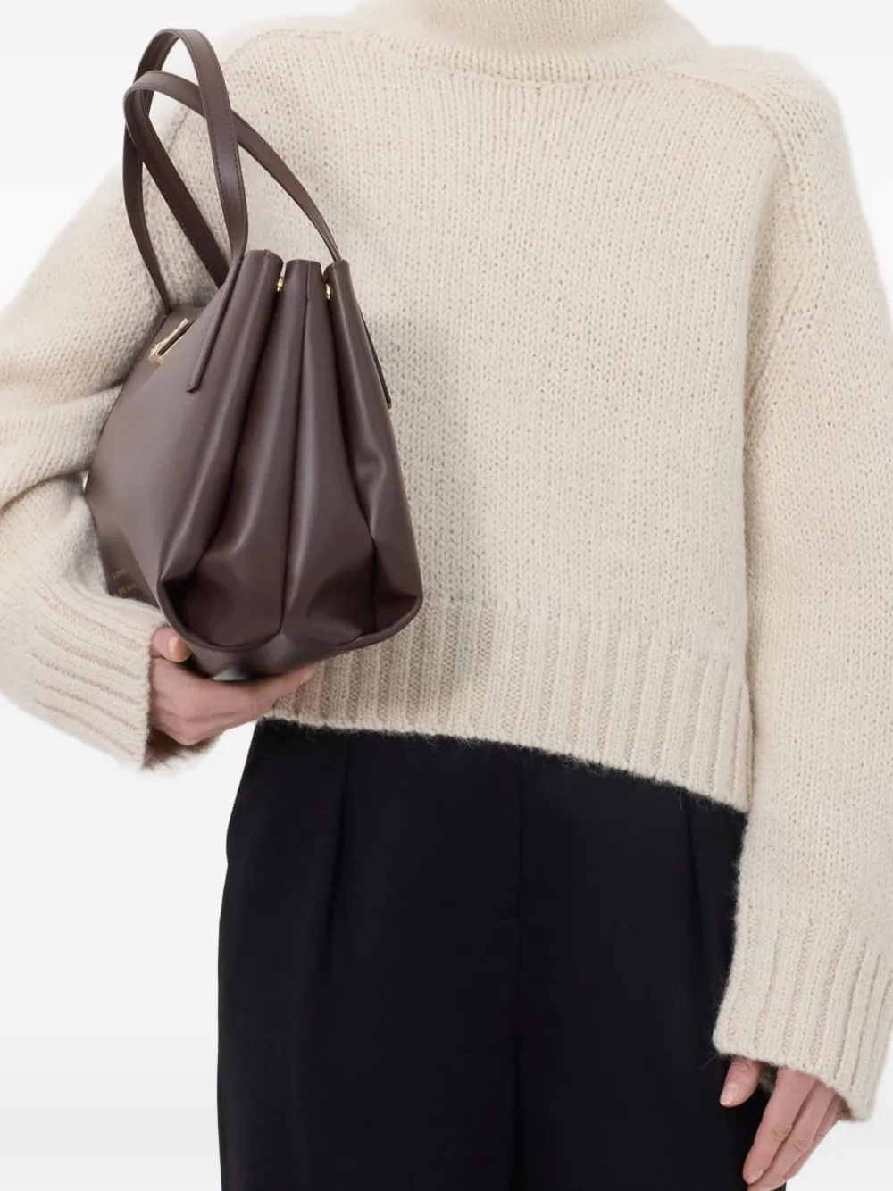 Loulou De Saison Kean Stand Collar Ribbed Sweater In Neutral