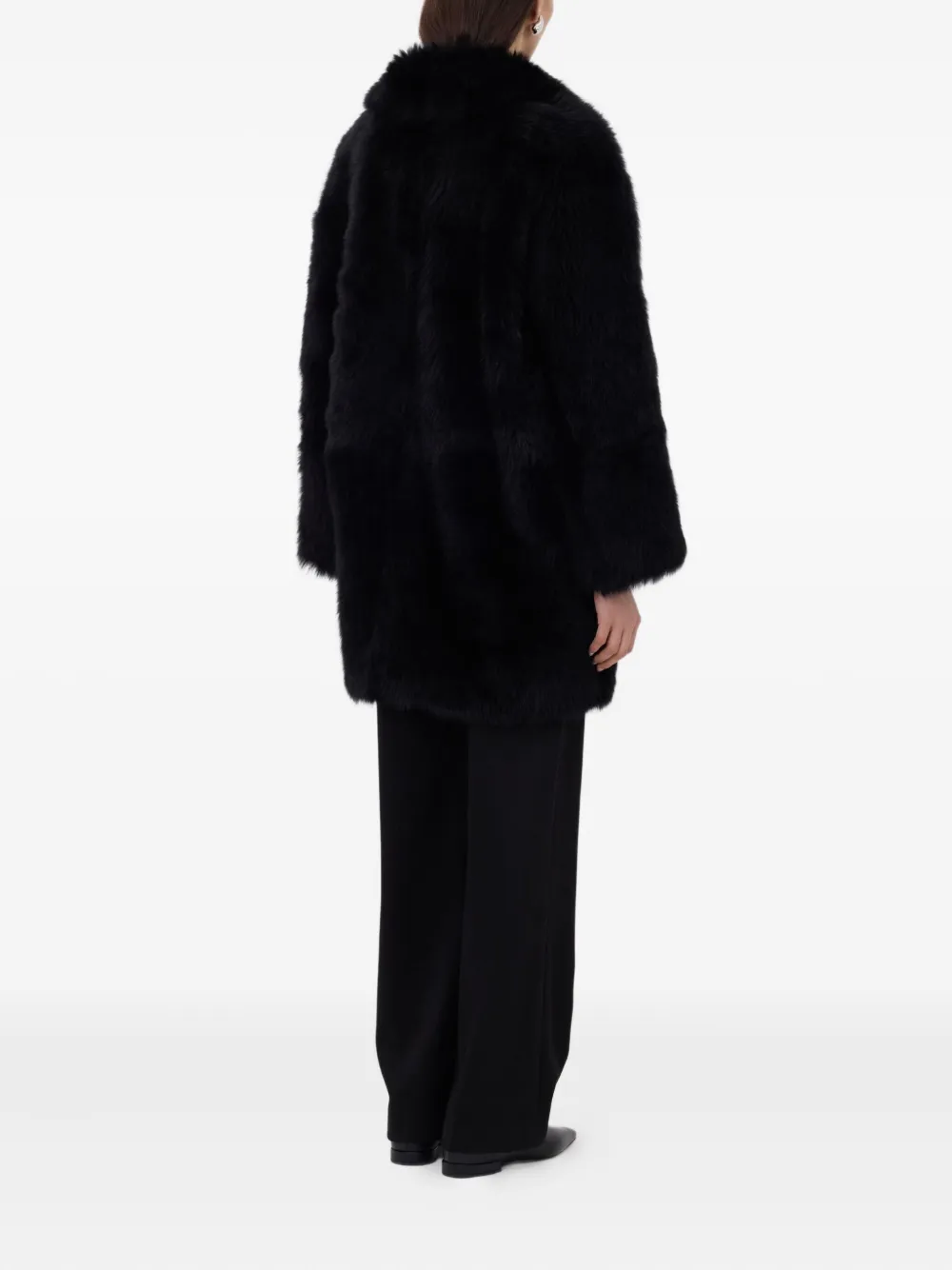 Loulou De Saison Shearling Spread-collar Coat In Black