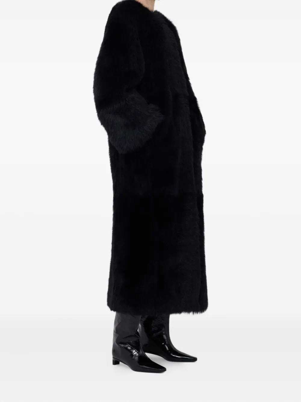 Loulou De Saison Shearling Panelled Coat In Black