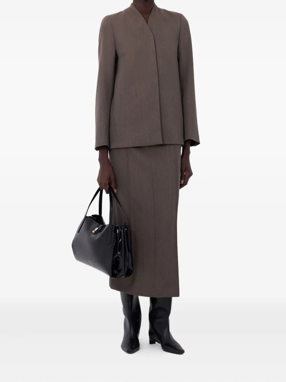 Loulou De Saison Rasca V-neck Twill Jacket In Brown