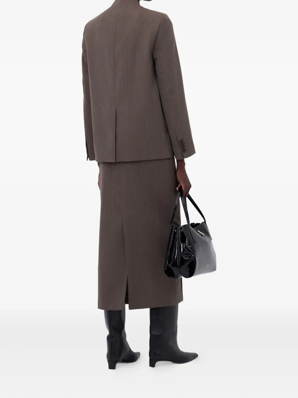 Loulou De Saison Rasca V-neck Twill Jacket In Brown