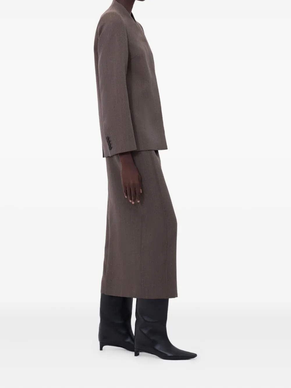 Loulou De Saison Rasca V-neck Twill Jacket In Brown
