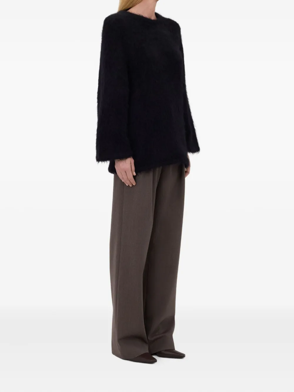 Loulou De Saison Alpaca-blend Three-quarter-sleeve Sweater In Black