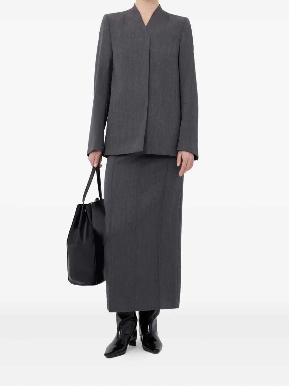 Loulou De Saison Rasca V-neck Twill Jacket In Gray