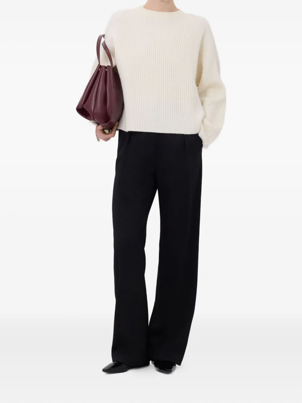 Loulou De Saison Axel Ribbed Crew-neck Sweater In White