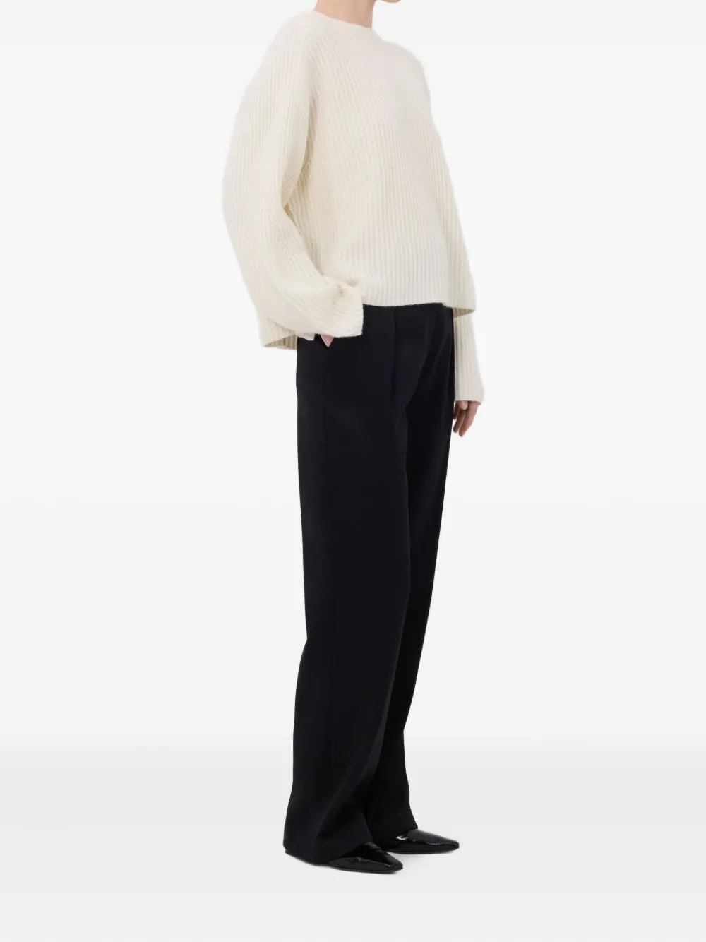 Loulou De Saison Axel Ribbed Crew-neck Sweater In White