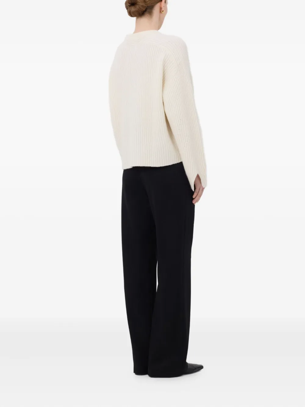 Loulou De Saison Axel Ribbed Crew-neck Sweater In White