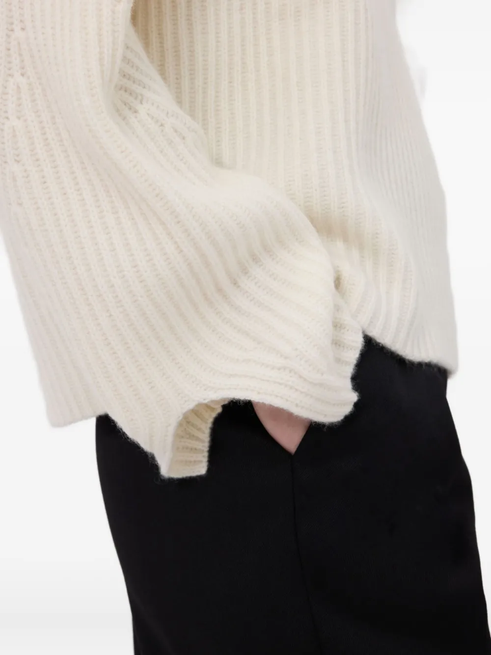 Loulou De Saison Axel Ribbed Crew-neck Sweater In White