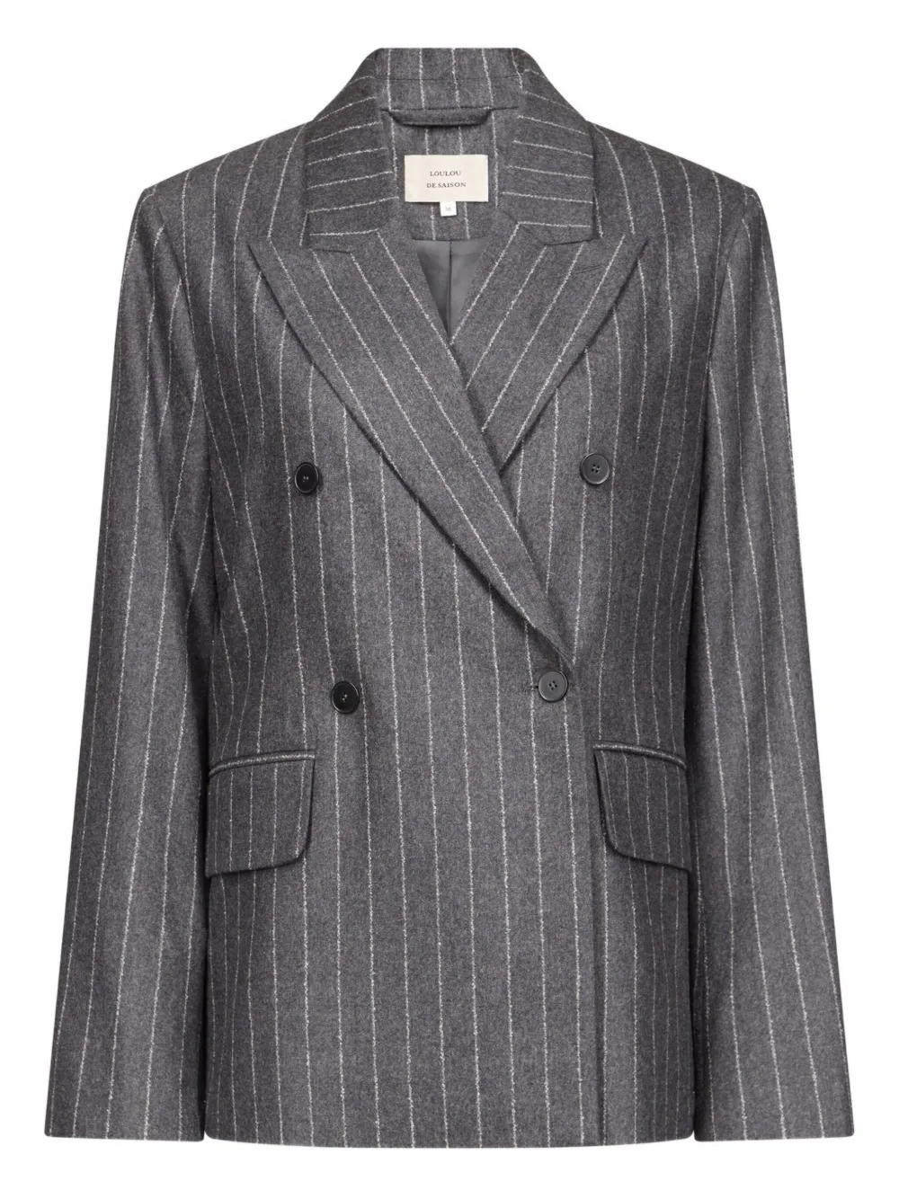 Loulou De Saison Kalen Pinstripe Double-breasted Blazer In Gray