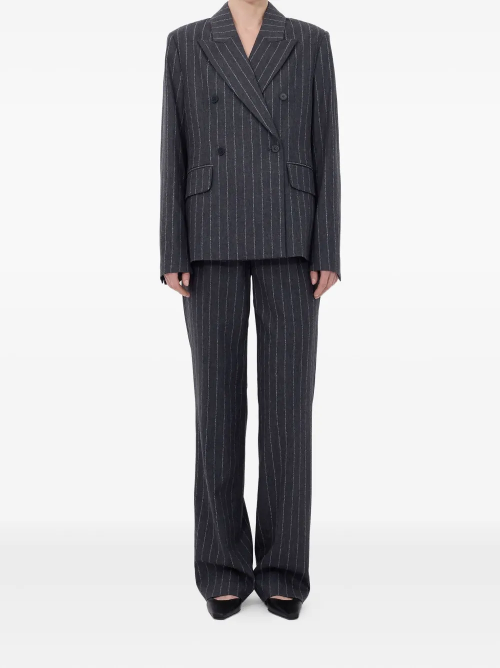 Loulou De Saison Kalen Pinstripe Double-breasted Blazer In Gray