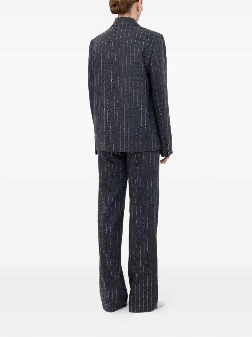 Loulou De Saison Kalen Pinstripe Double-breasted Blazer In Gray