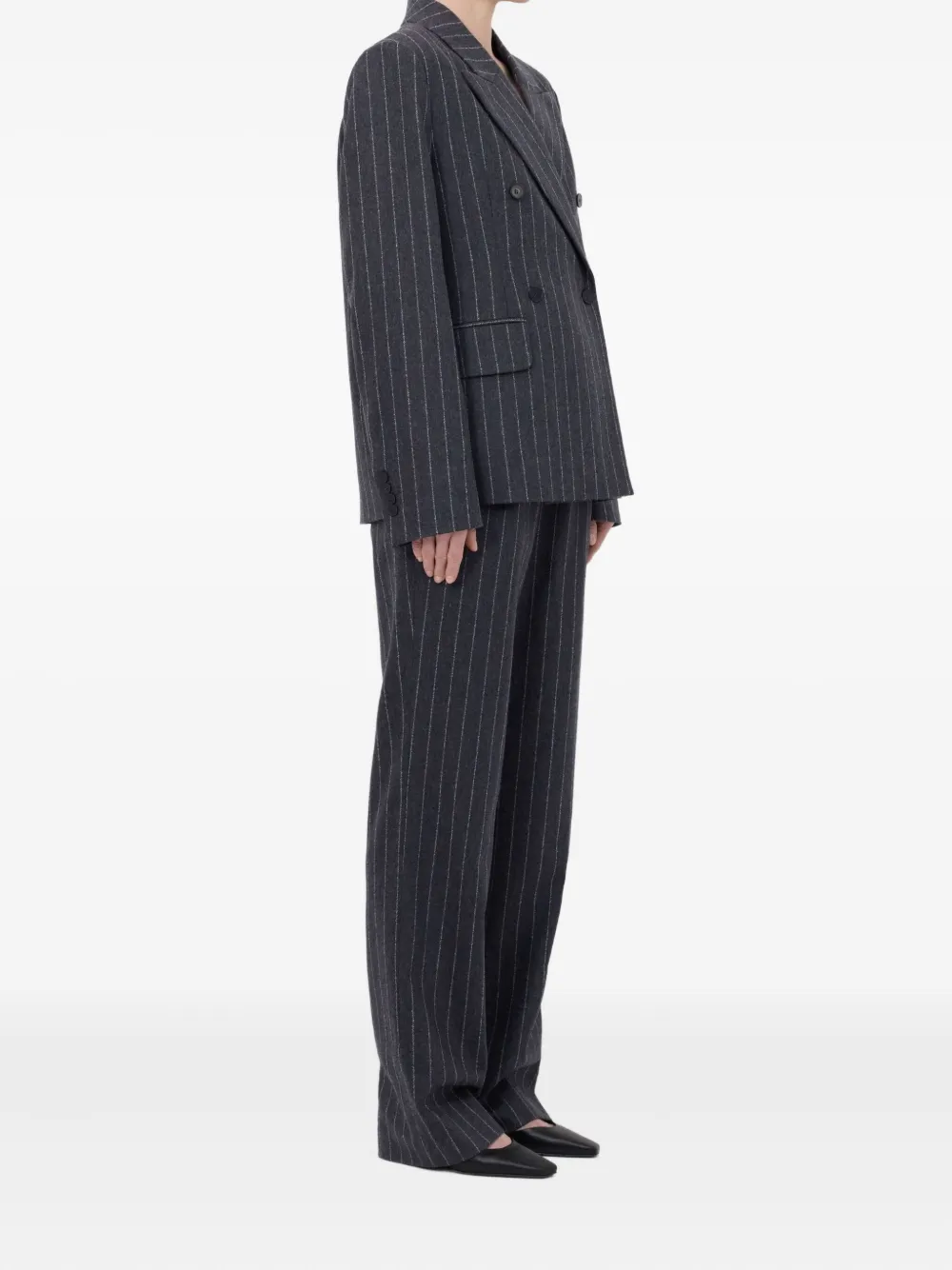 Loulou De Saison Kalen Pinstripe Double-breasted Blazer In Gray