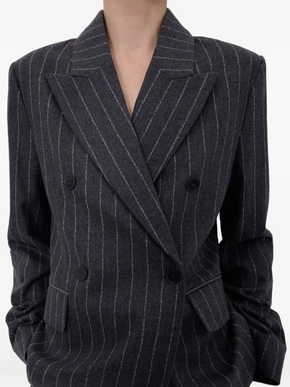 Loulou De Saison Kalen Pinstripe Double-breasted Blazer In Gray