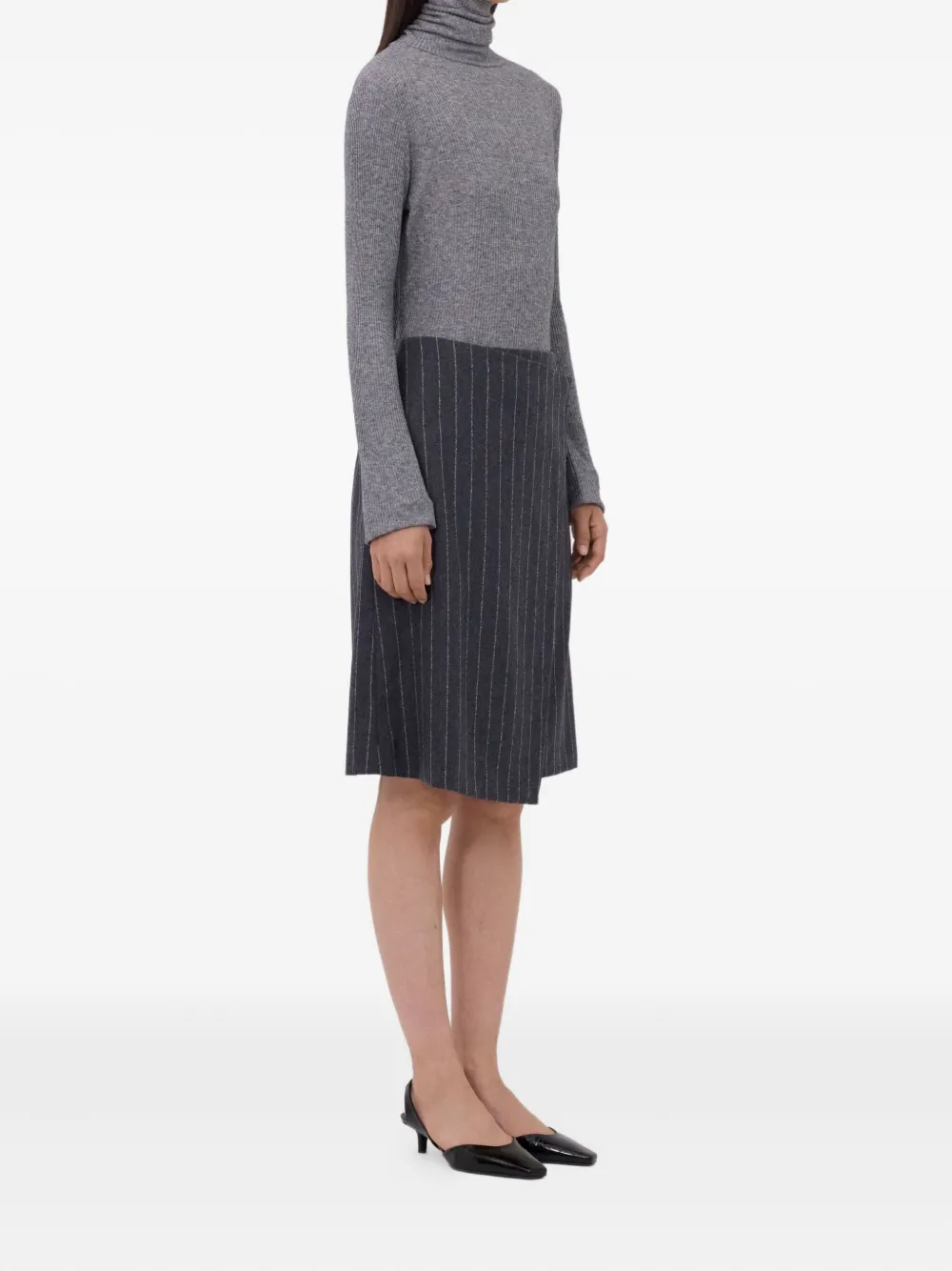 Loulou De Saison Mason Pinstripe Wrap Midi Skirt In Gray