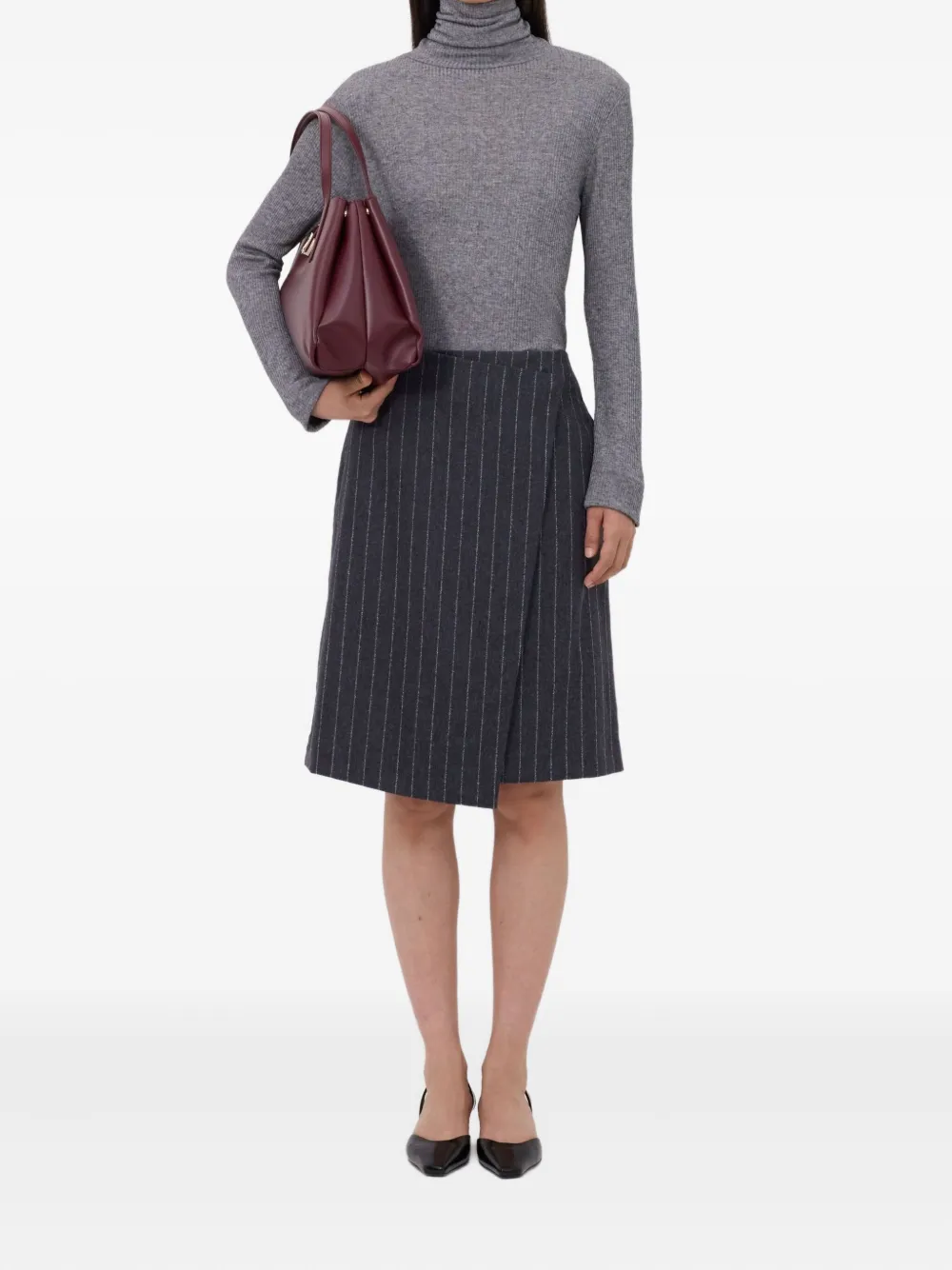 LouLou de Saison MASON pinstripe wrap midi skirt | Asymmetric & Draped Skirts | Image 2