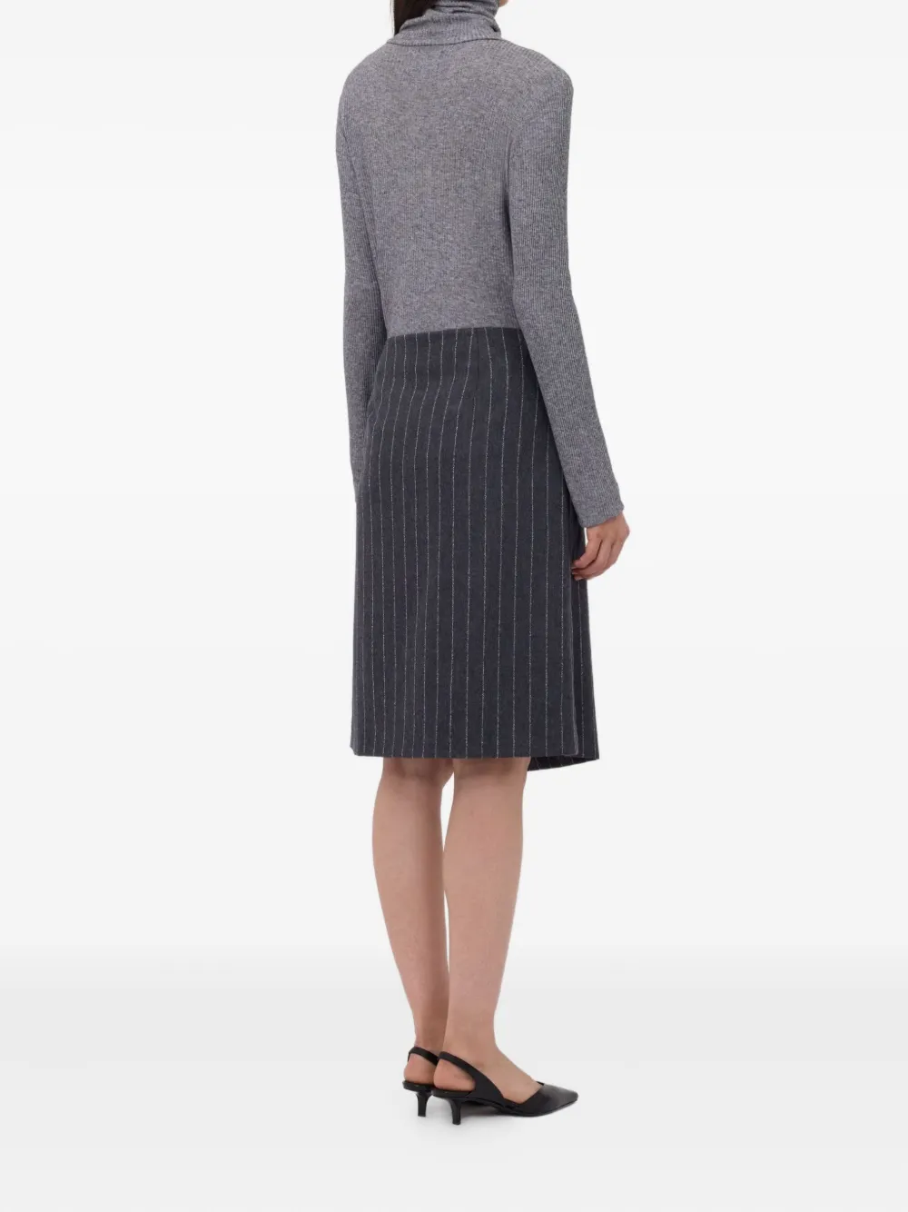 Loulou De Saison Mason Pinstripe Wrap Midi Skirt In Gray