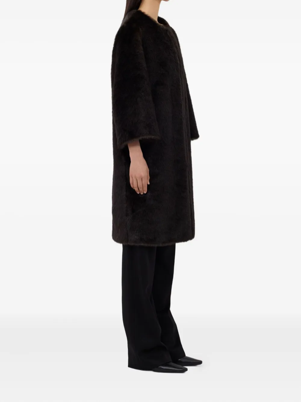 LouLou de Saison Jas van imitatiebont met cropped mouwen Bruin