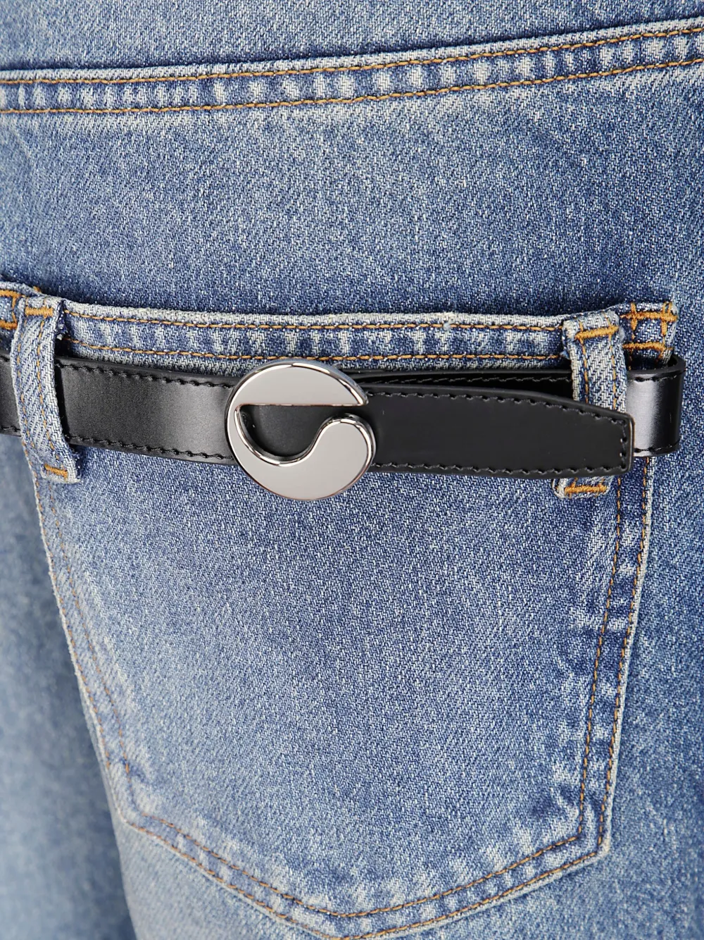Coperni Mid-blue Straight-leg Cropped Jeans With Leather Detail In Blue