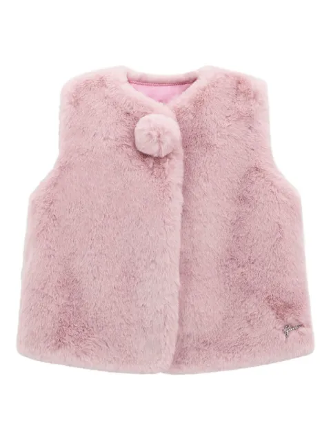 guess kids faux-fur pom-pom vest