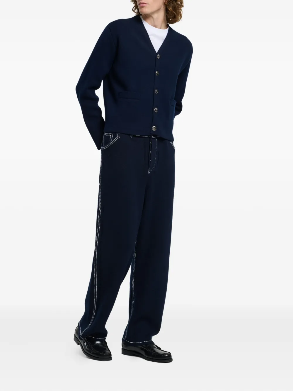 Barrie Vest met V-hals en knoop Blauw