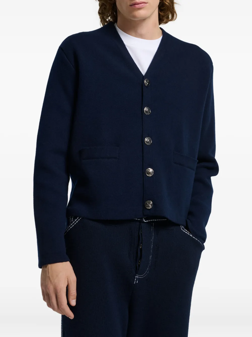 Barrie Vest met V-hals en knoop Blauw