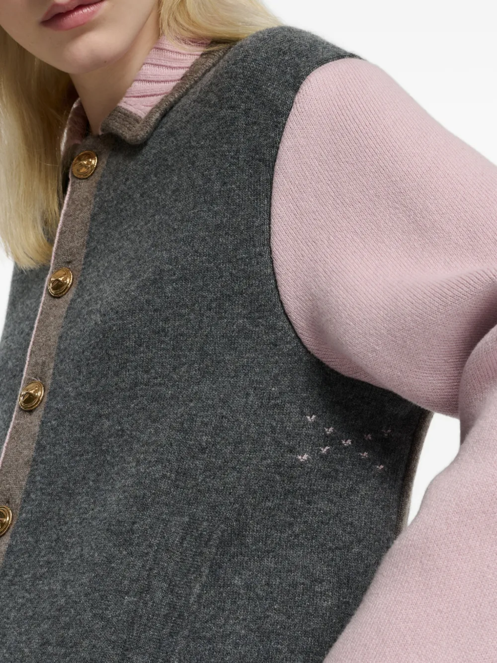 Barrie Colour-block Buttoned Cardigan In Gray