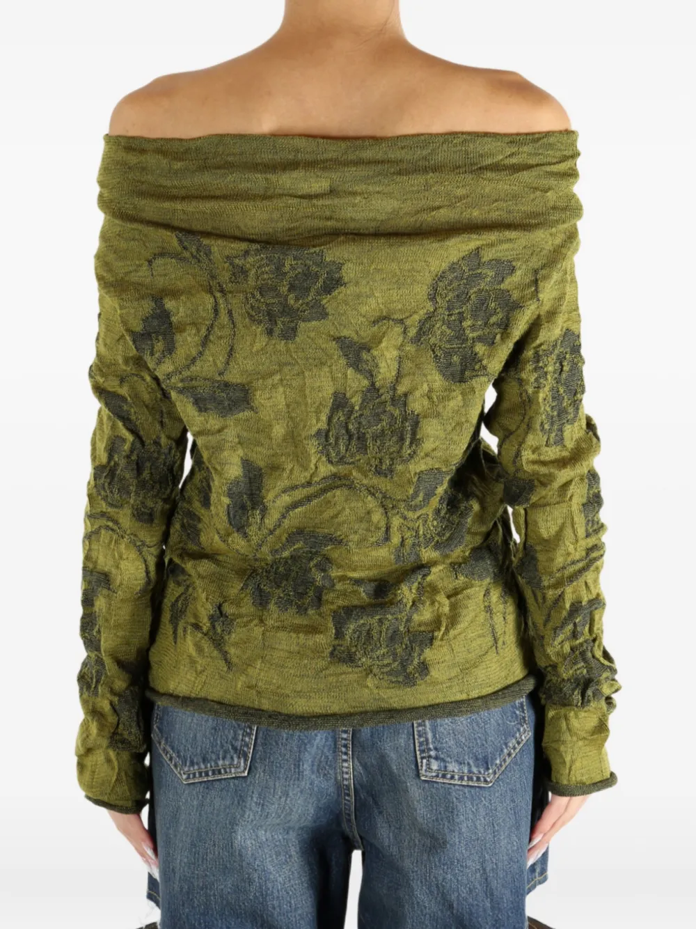 Y's Floral-embroidered Off-shoulder Blouse In Brown