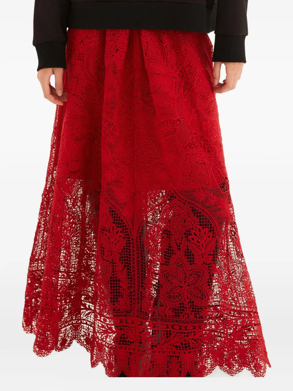 Farm Rio Lace Maxi Skirt In Red
