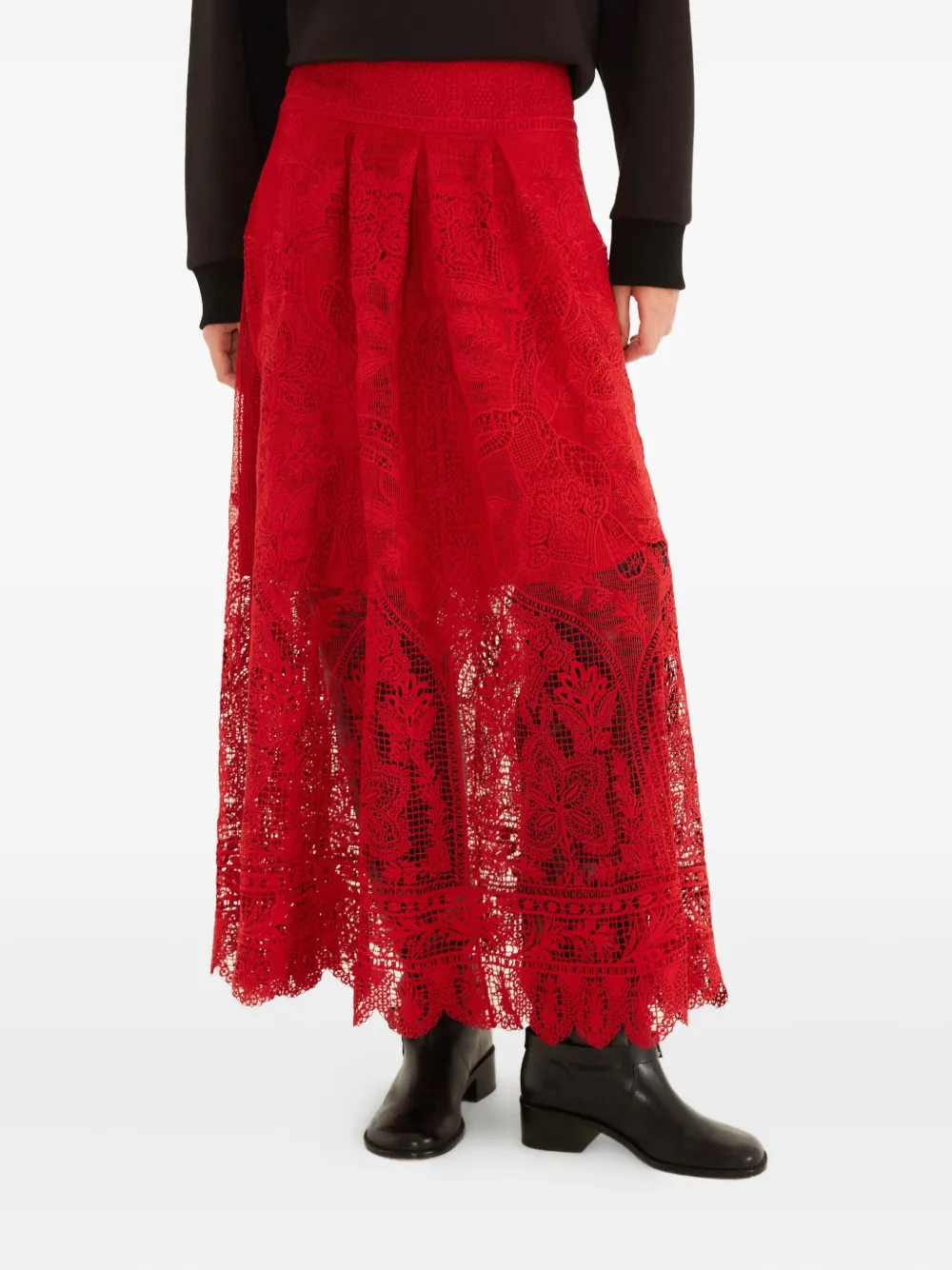 Farm Rio Lace Maxi Skirt In Red