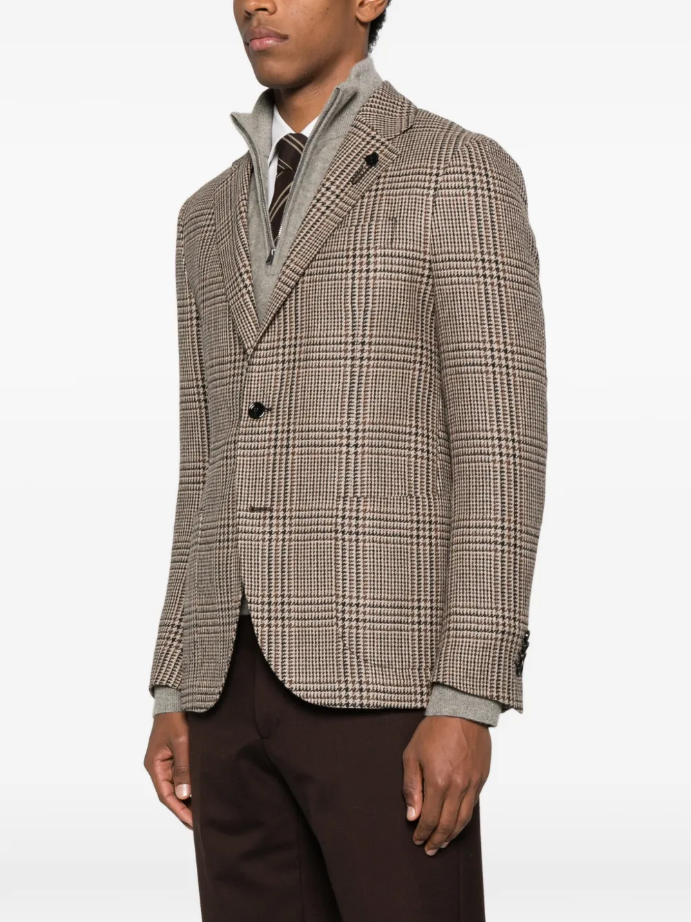 Lardini Checked Single-breasted Blazer In Neutral
