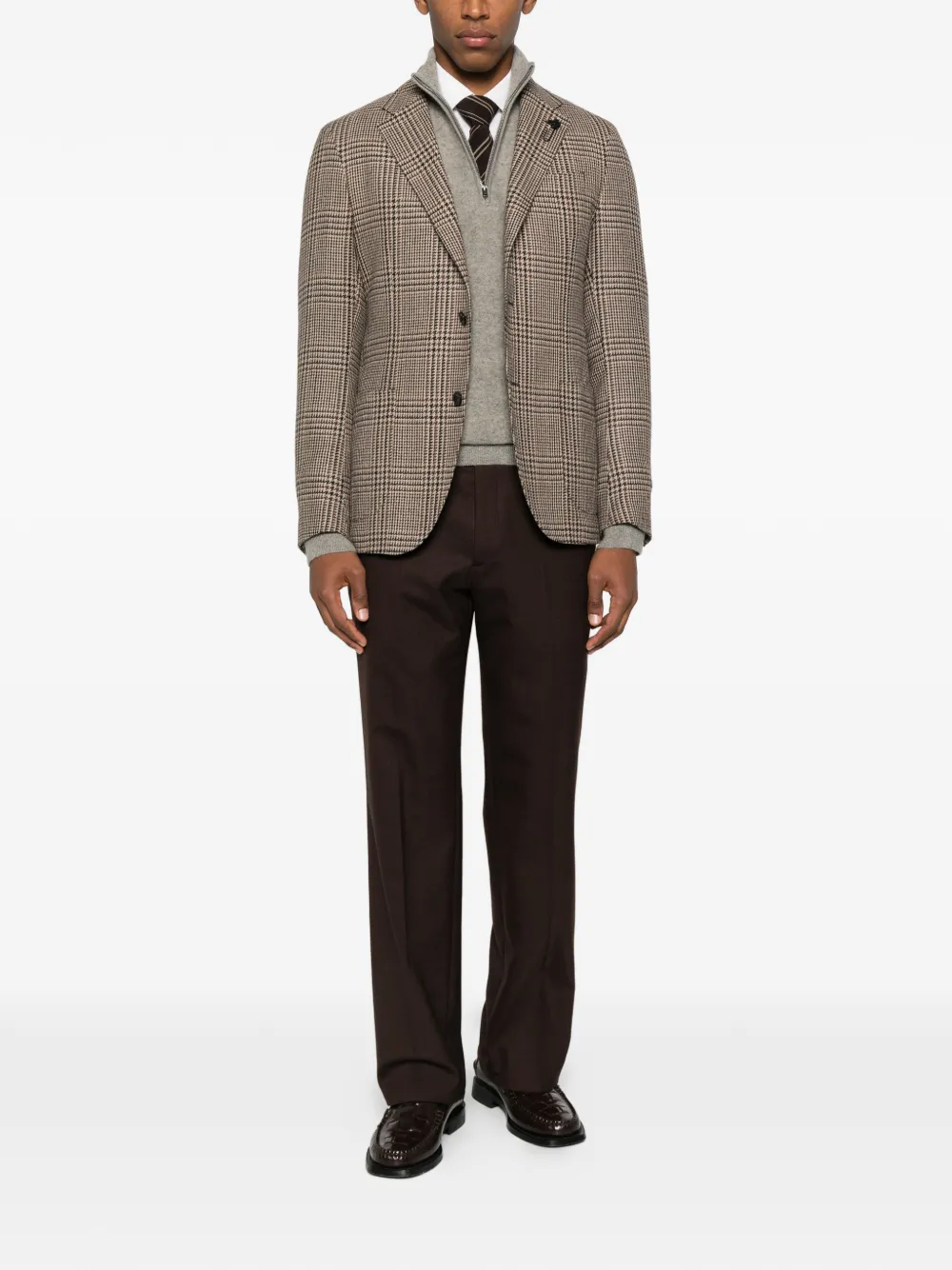 Lardini Checked Single-breasted Blazer In Neutral
