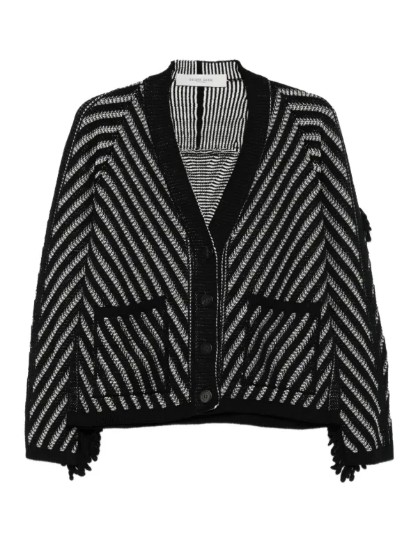 Golden Goose Striped Wool Cardigan in Black