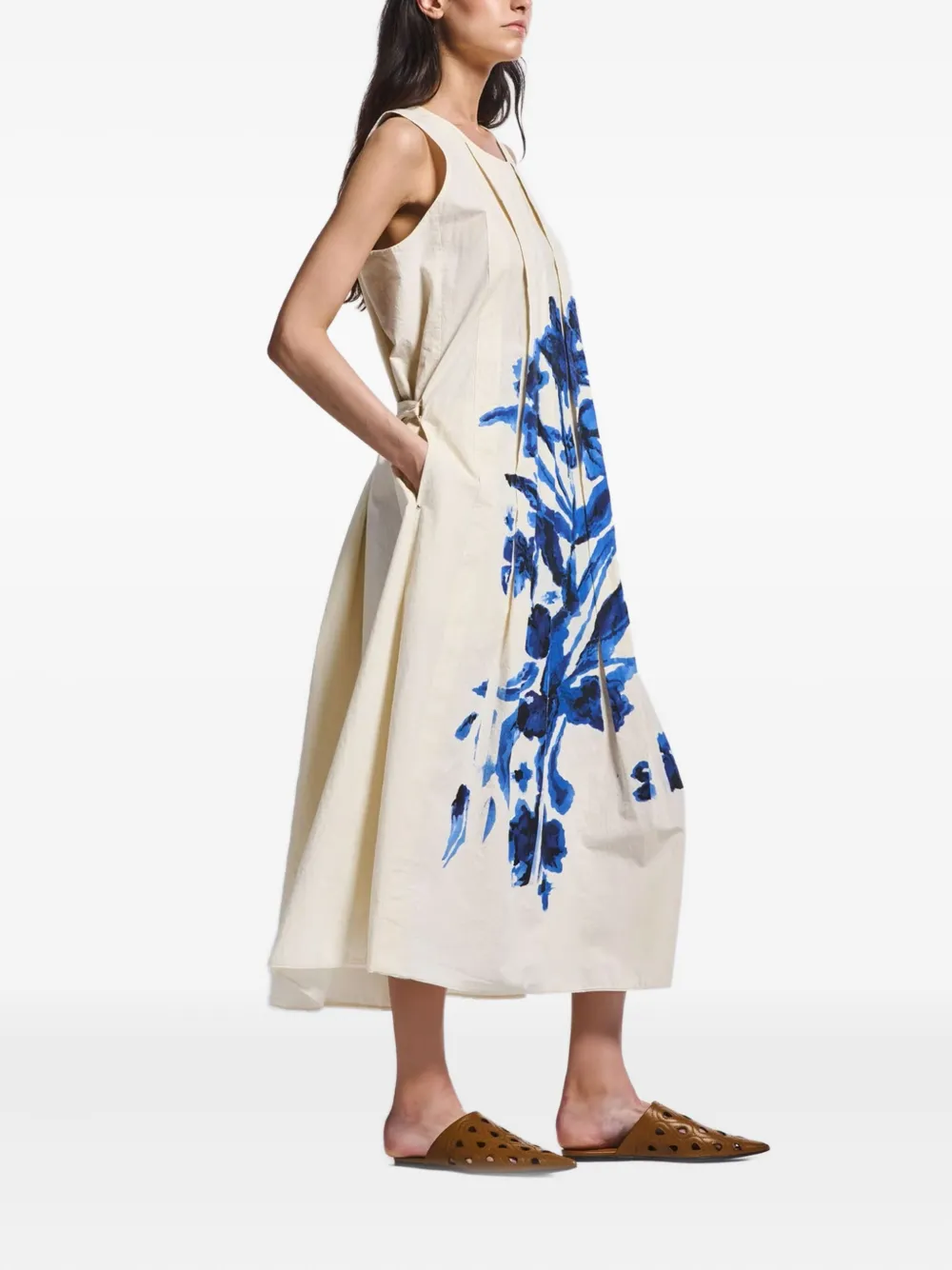 High Floral-print Pleated Dress In Multi