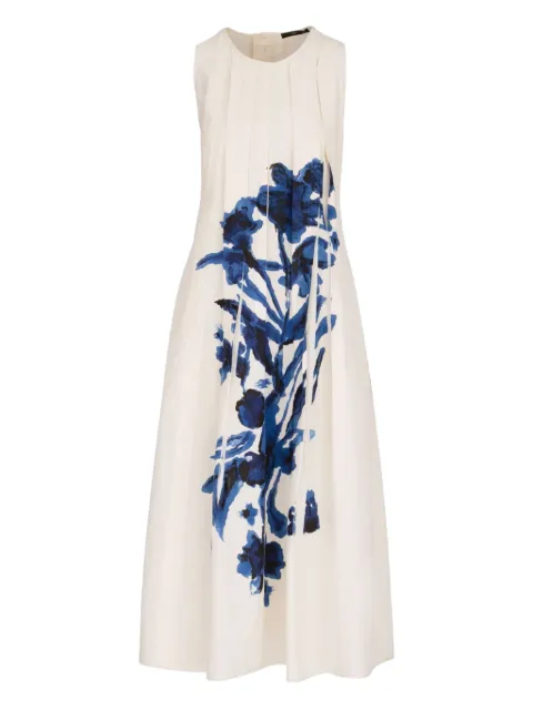 High floral-print pleated dress