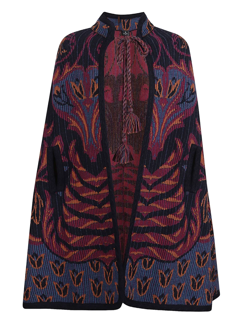ETRO floral-jacquard tassel-detail cape | Red | Image 1