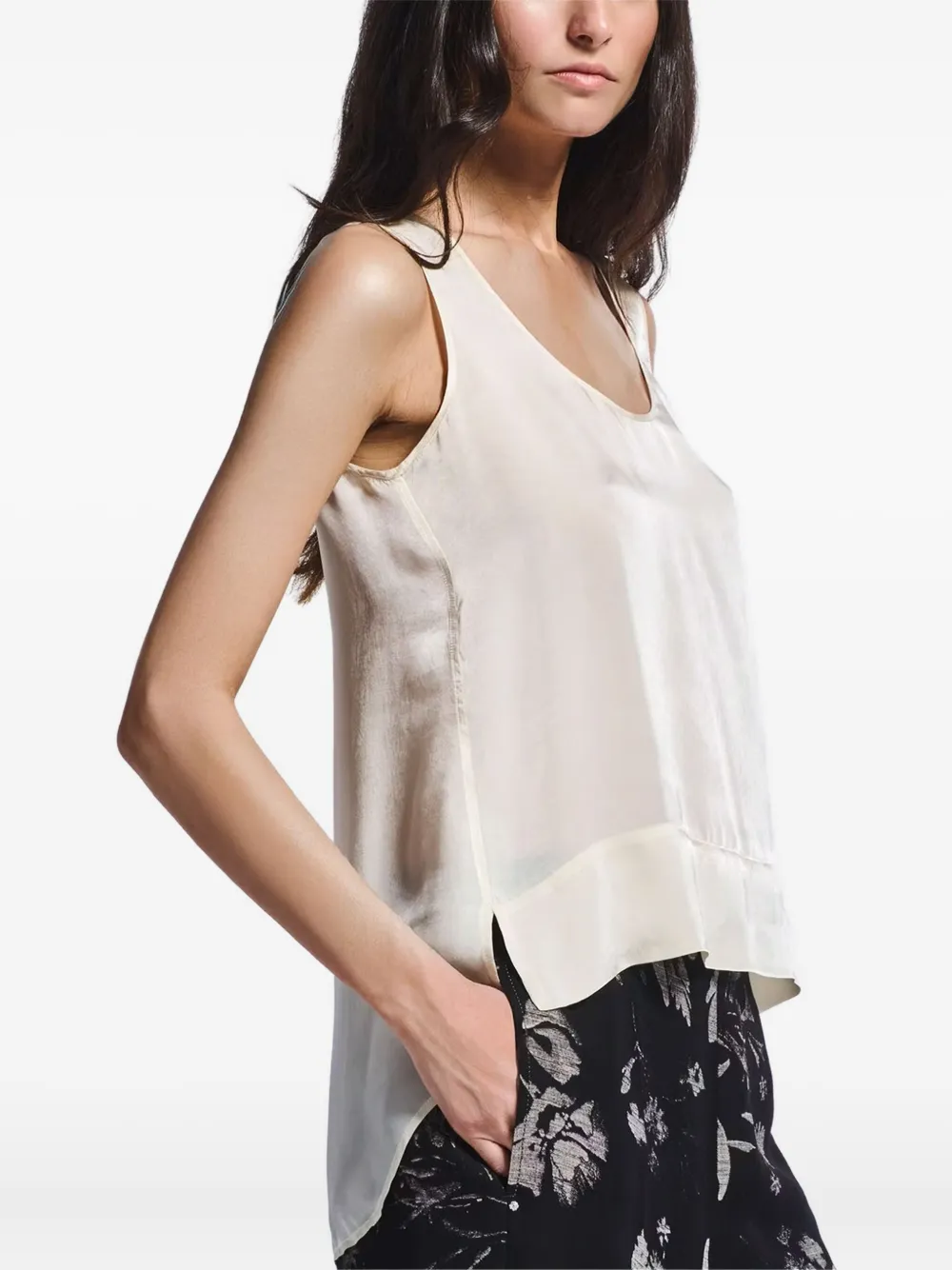 High Curved Hem Top In Neutral