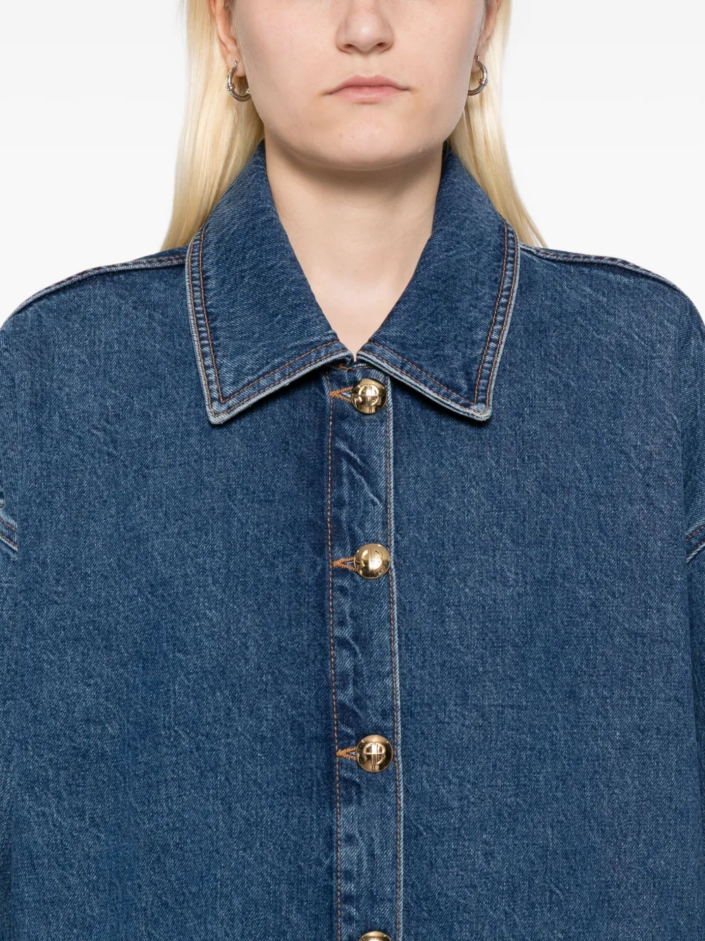 Anine Bing Luna Denim Jacket With Collared Neck In Blue