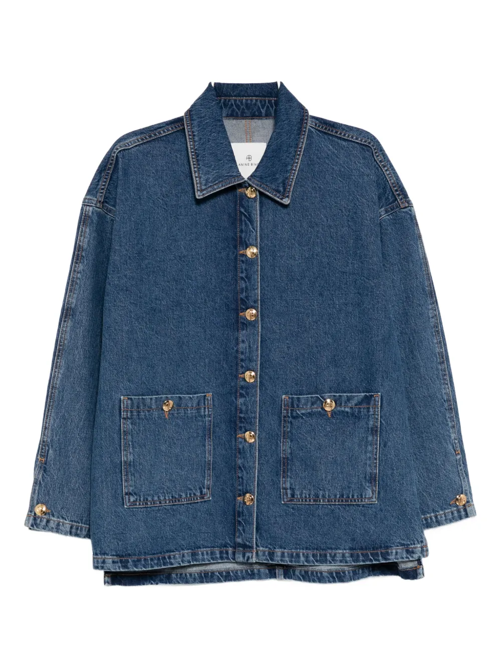 Anine Bing Luna Denim Jacket With Collared Neck In Blue