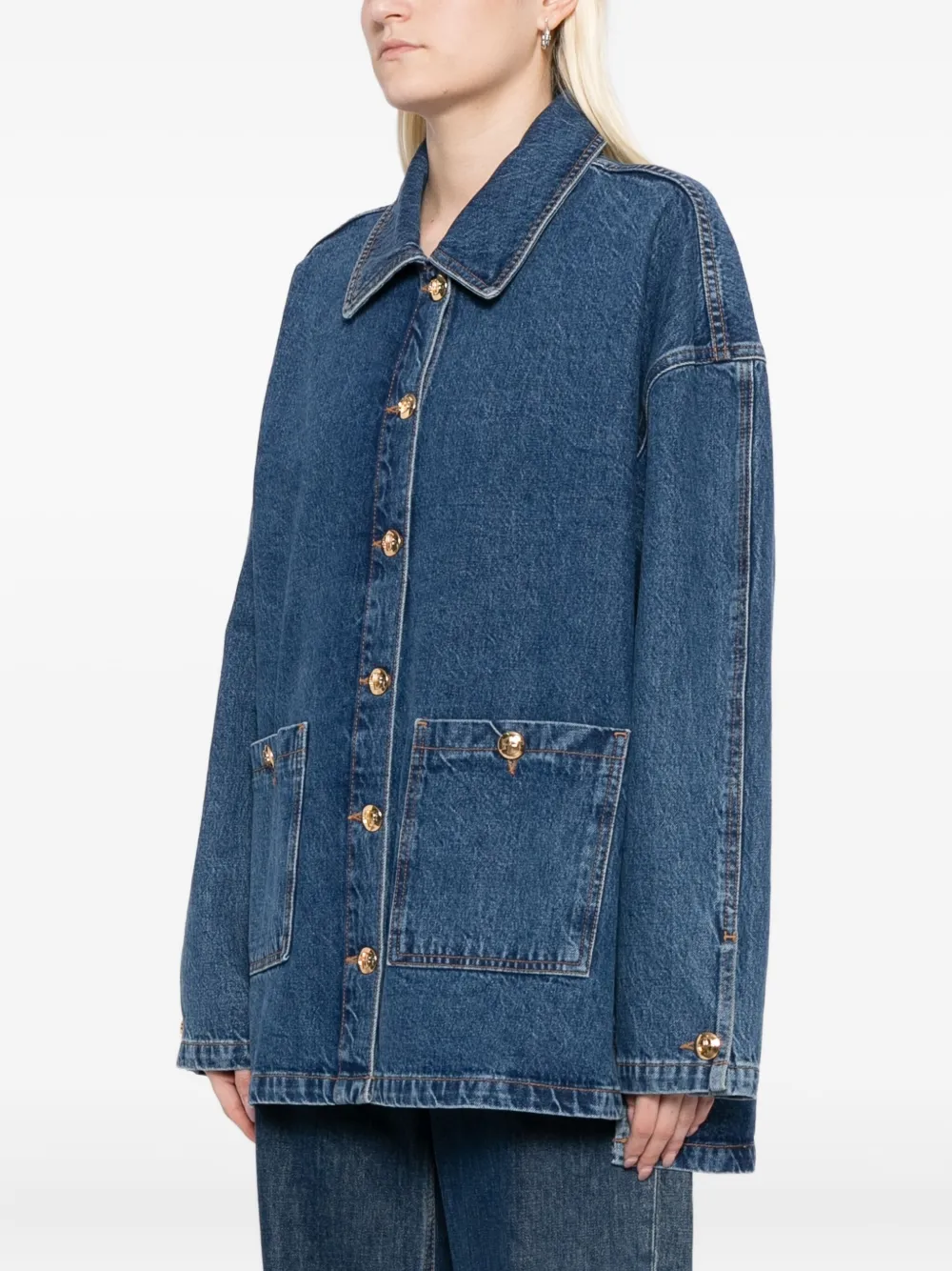 Anine Bing Luna Denim Jacket With Collared Neck In Blue