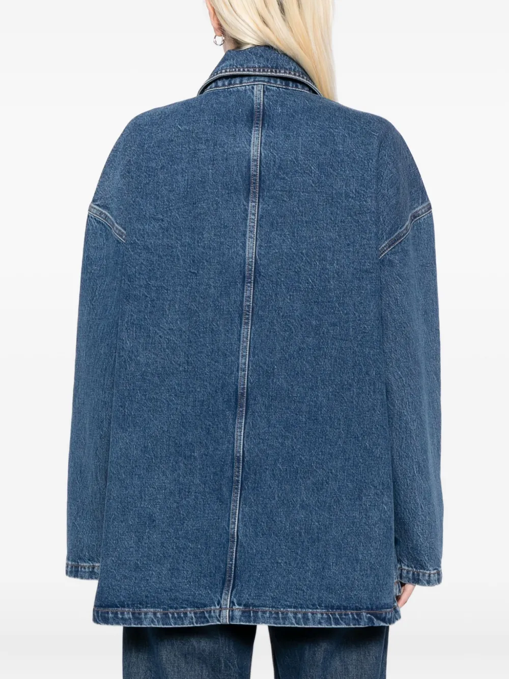 Anine Bing Luna Denim Jacket With Collared Neck In Blue