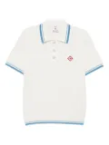 Casablanca logo-appliqué textured polo shirt - White