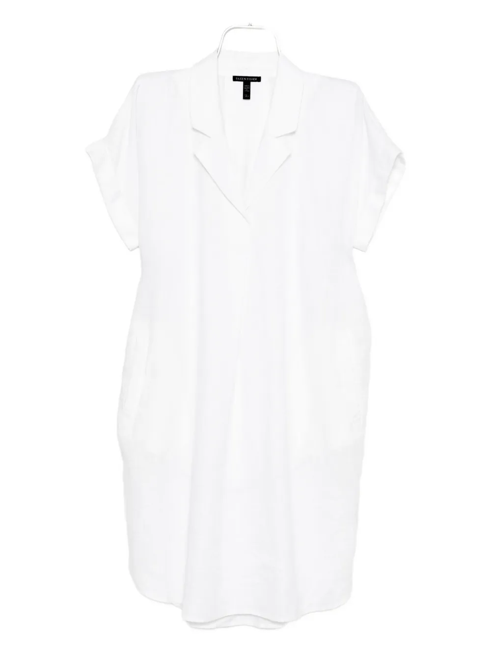 Eileen Fisher Notch Collar Linen Midi Shirt Dress In White