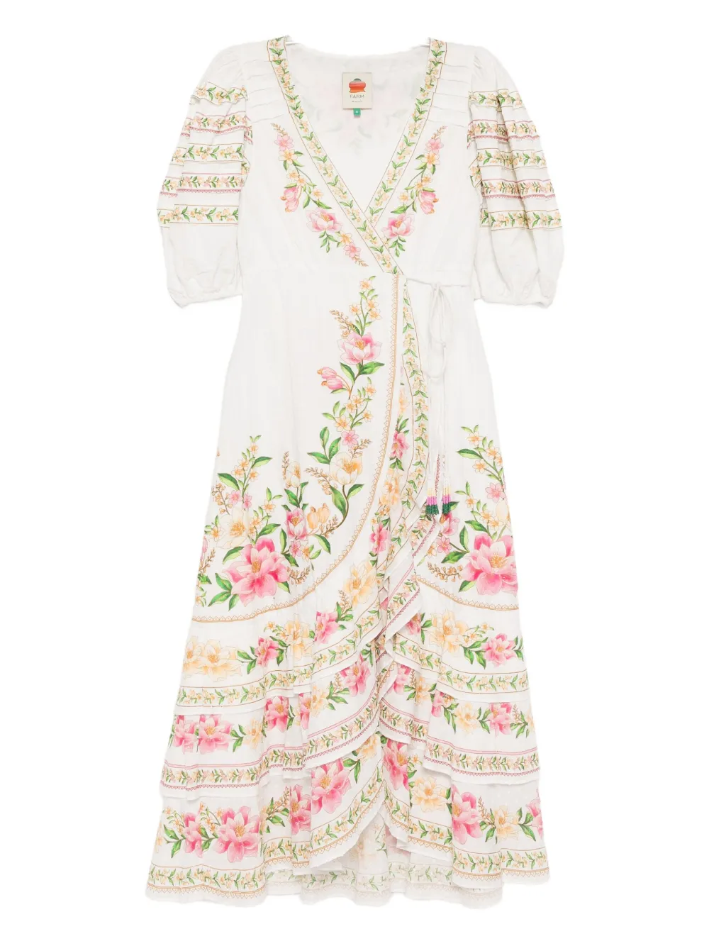 Farm Rio Palm Dream Printed Cotton Midi Wrap Dress In White